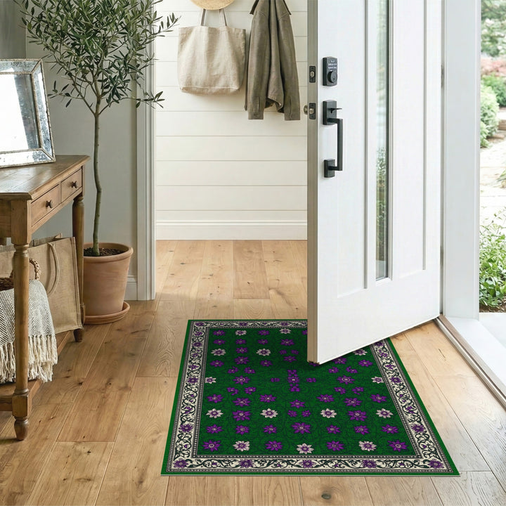 Green Purple Floral Vintage Green Area Rug