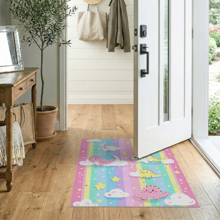 Multi-color and Patterns Rainbow Dinosaur Kids Area Rug