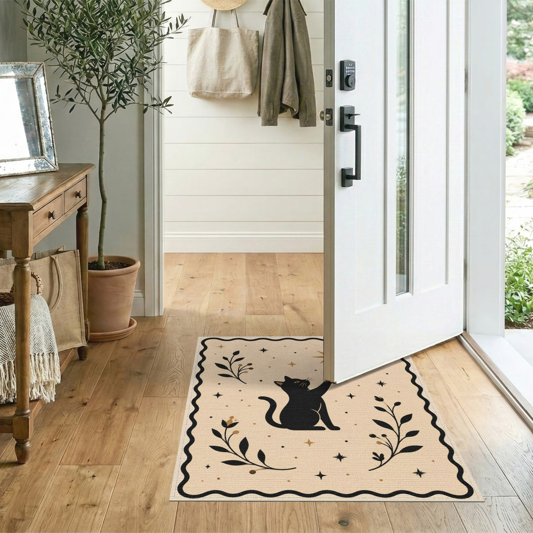 Celestial Cat Beige Boho Rug
