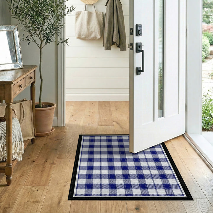Geometric Modern Navy Blue Checkered Area Rug