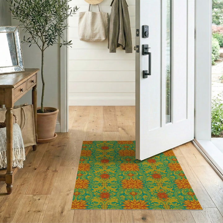 Teal Floral Vintage Area Rug