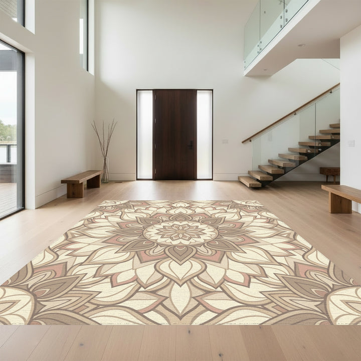 Neutral Earth Blossom Mandala Rug