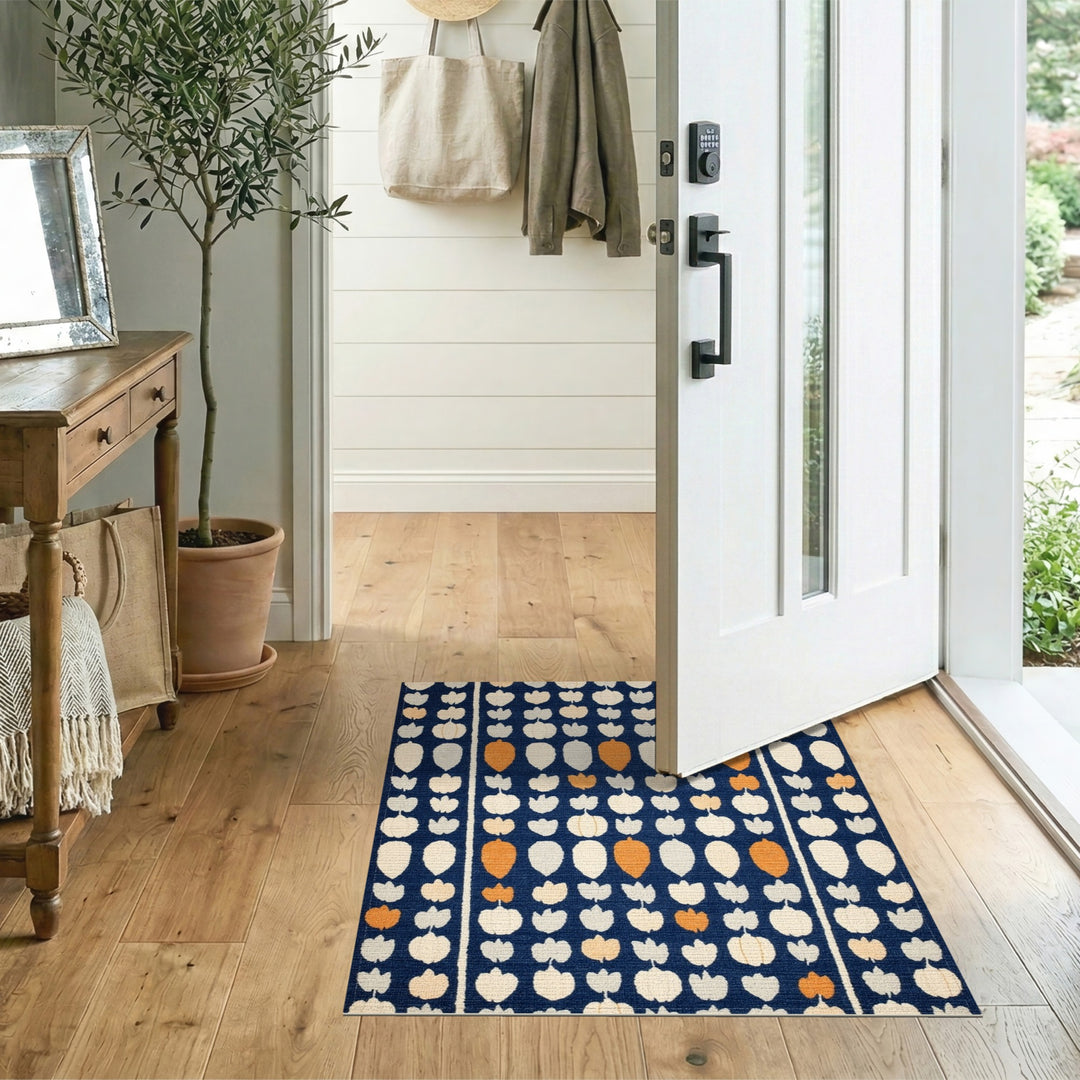Navy Blue Tulip Striped Area Rug