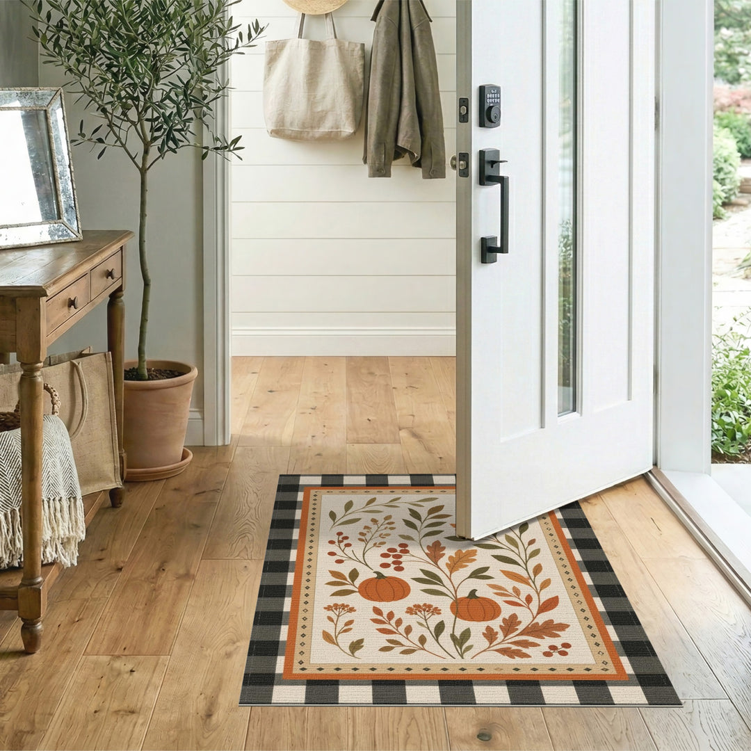 Rustic Farmhouse Multi-color and Patterns Autumn Pumpkin Harvest Area Rug