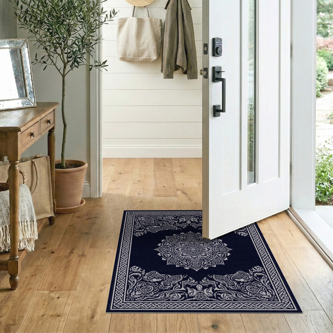 Navy Blue Persian Medallion Area Rug