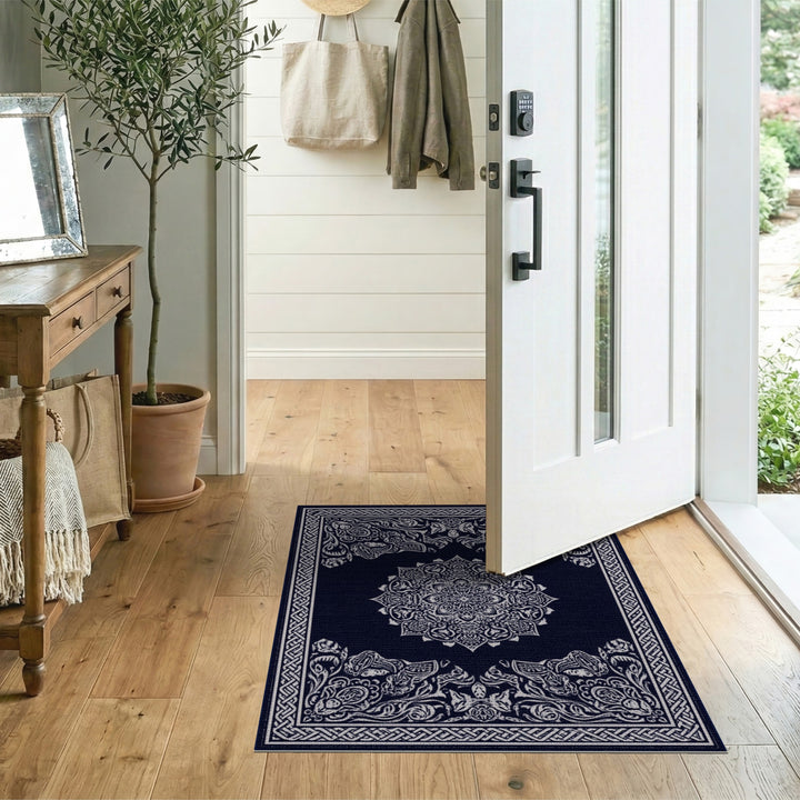 Navy Blue Persian Medallion Area Rug
