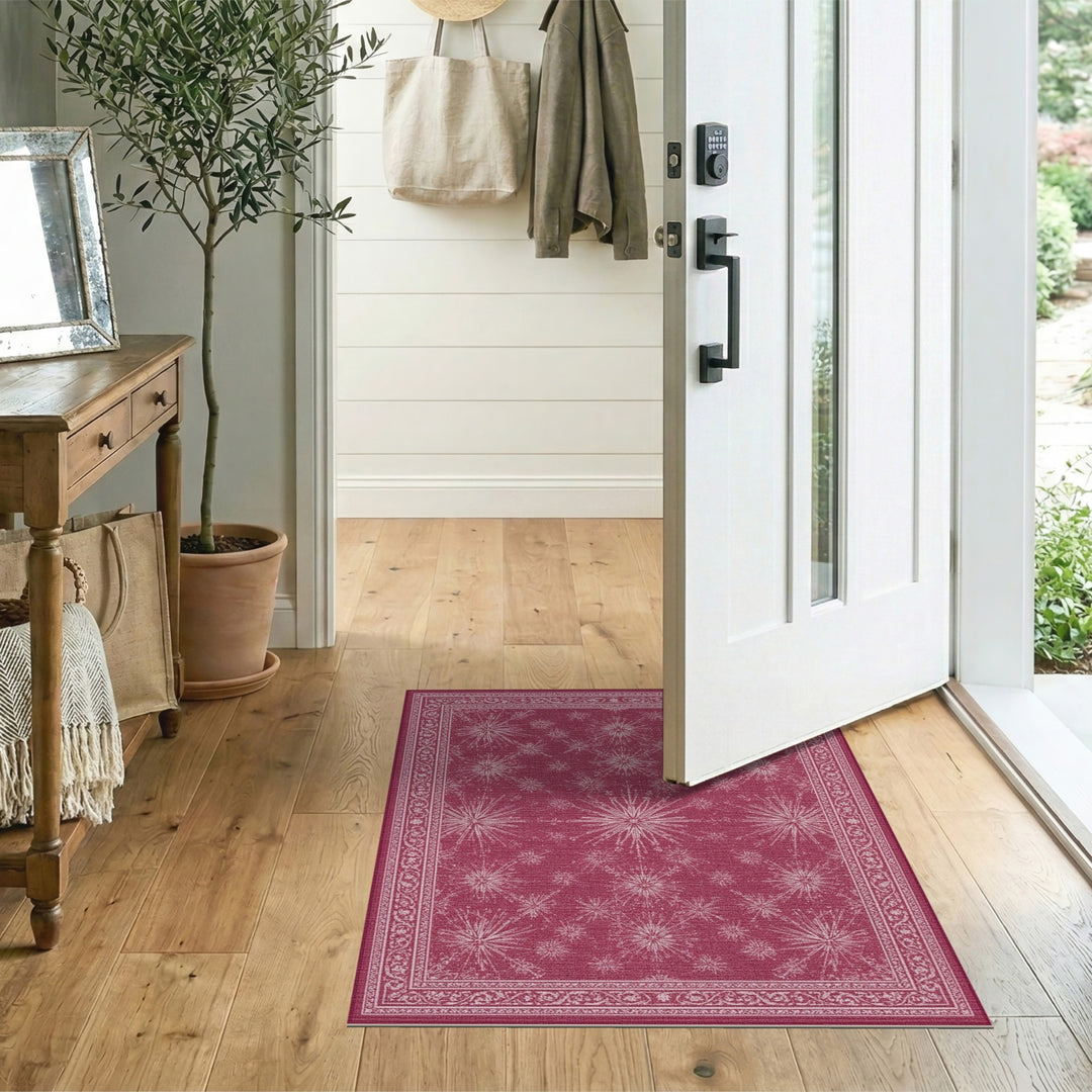 Pink Starburst Area Rug with Ornate Border