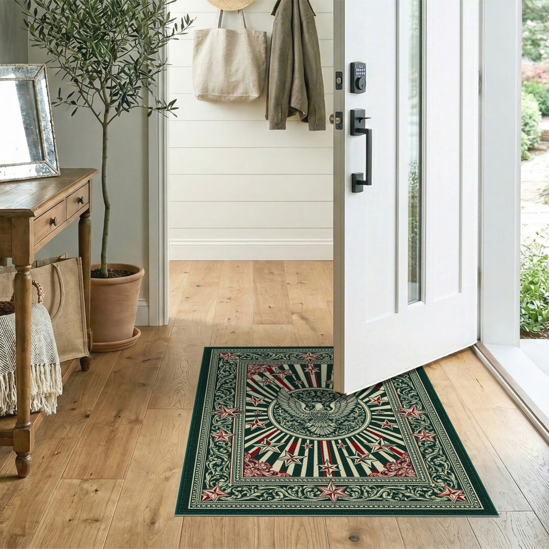Vintage Eagle Star Green Area Rug