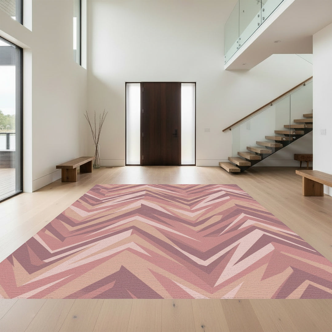 Geometric Pink Jagged Chevron Rug