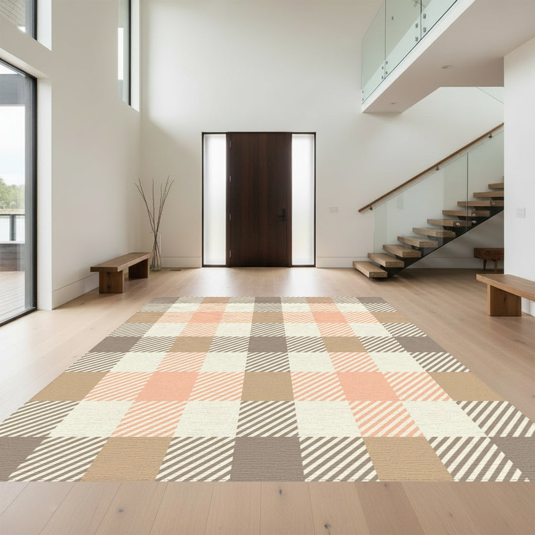 Rustic Peach Plaid Checkered Rug