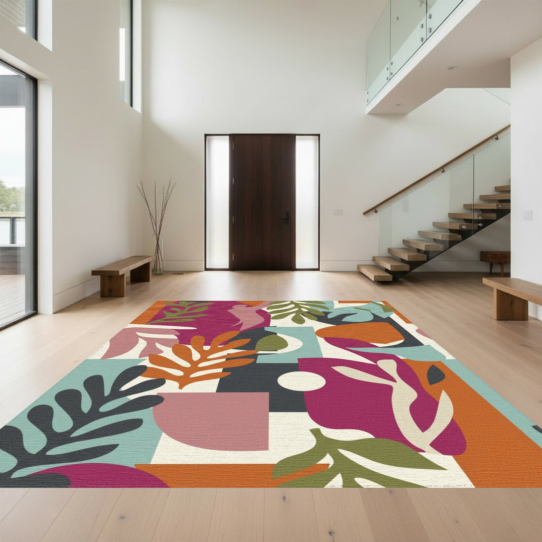 Colorful Abstract Botanical Collage Rug