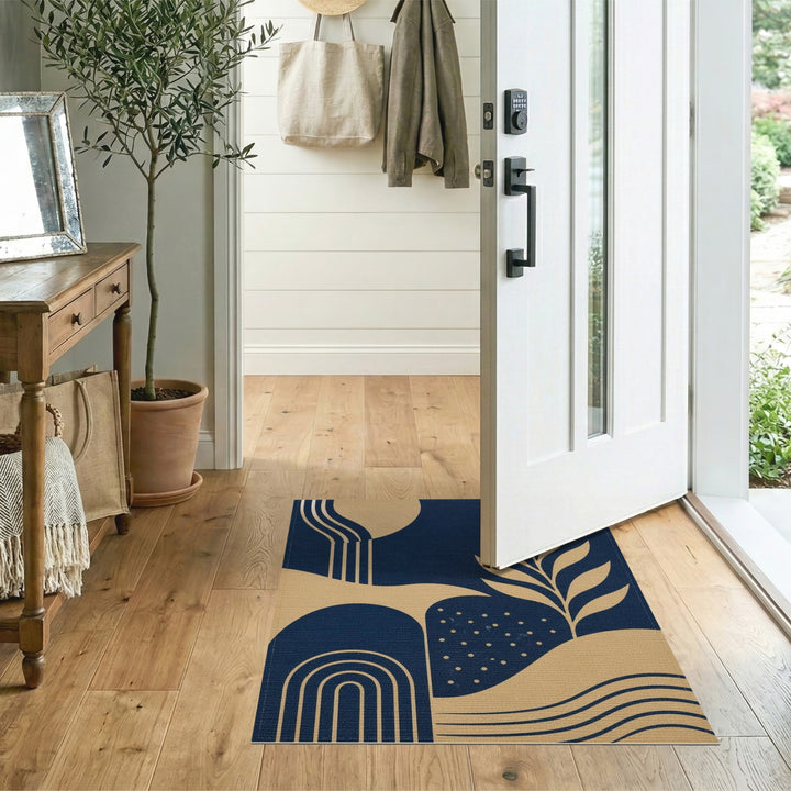 Navy Gold Geometric Leaf Area Rug