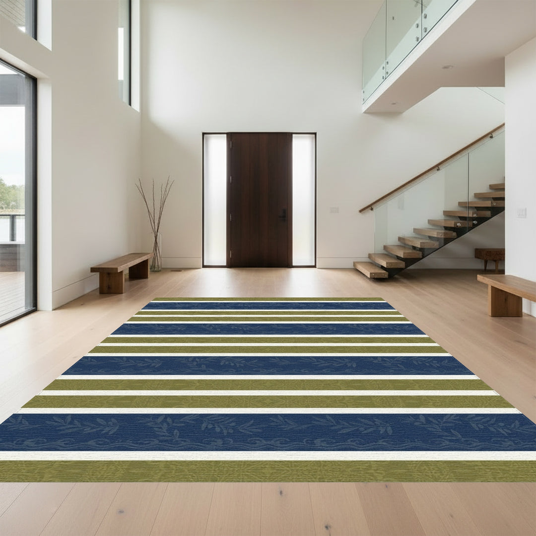 Navy Olive Branch Coastal Stripe Rug