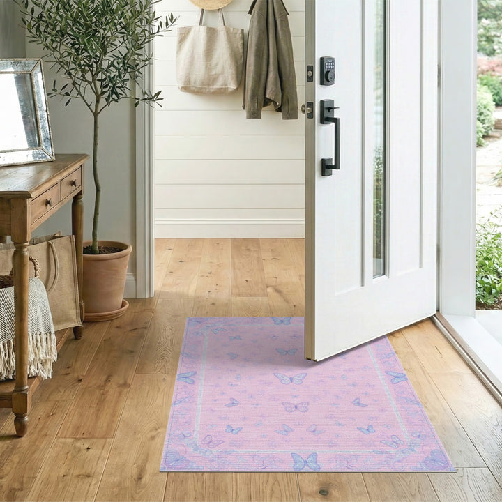 Kids Cartoon Pink Butterfly Kids Area Rug