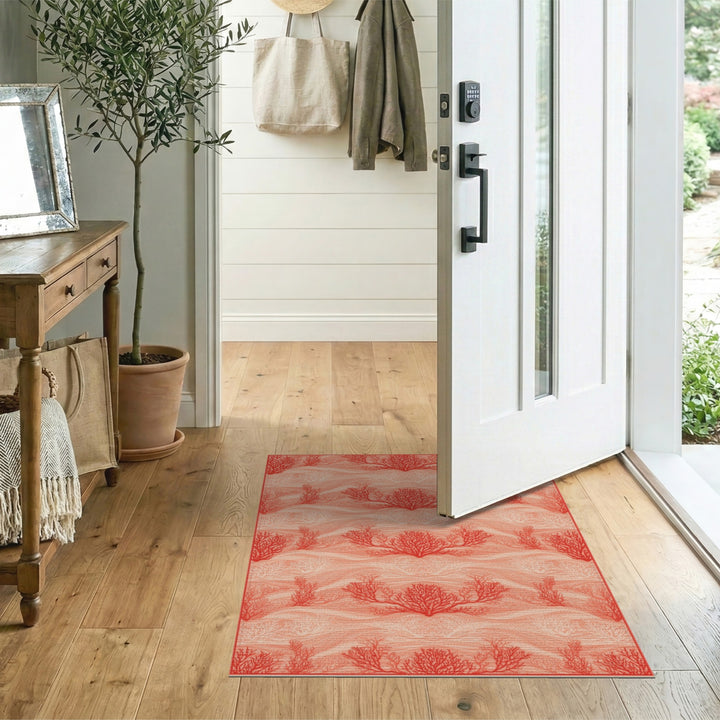Red Coral Wave Coastal Area Rug