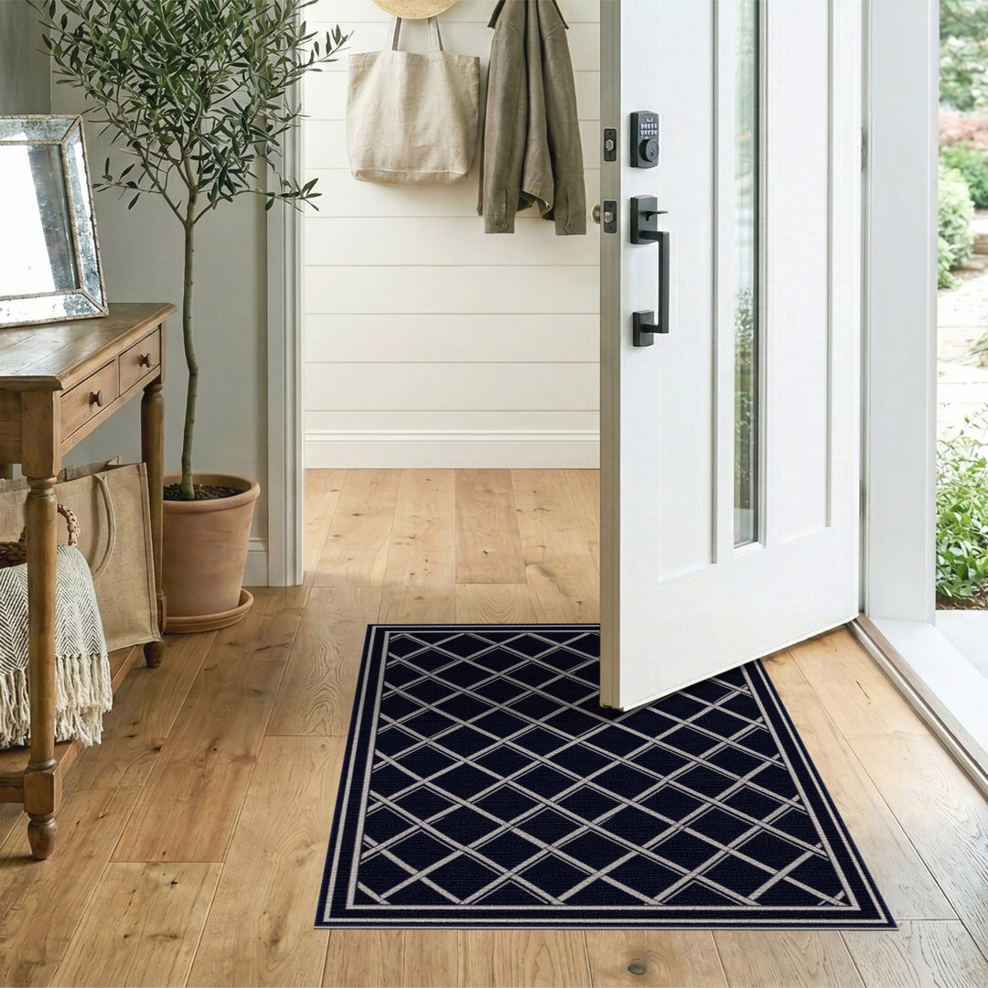 Navy Lattice Geometric Area Rug