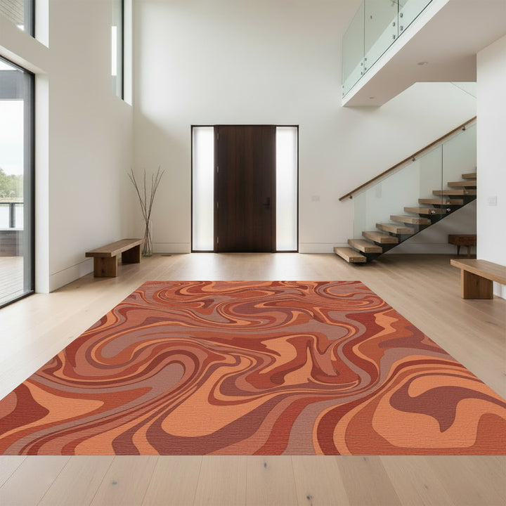 Earthy Orange Swirl Marble Rug