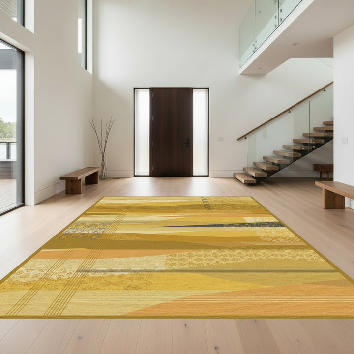 Golden Yellow Ochre Landscape Collage Rug