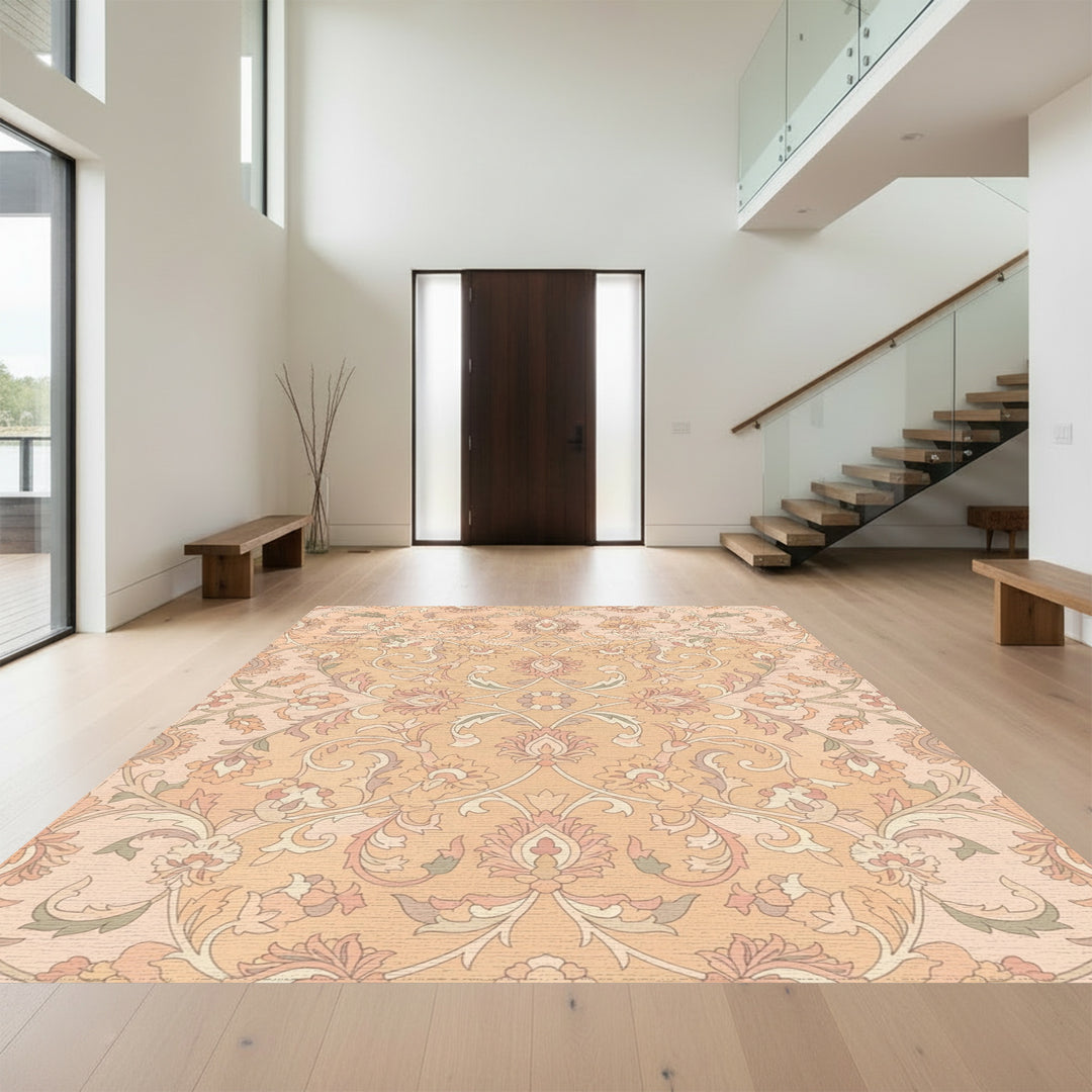 Soft Peach Floral Swirl Garden Rug