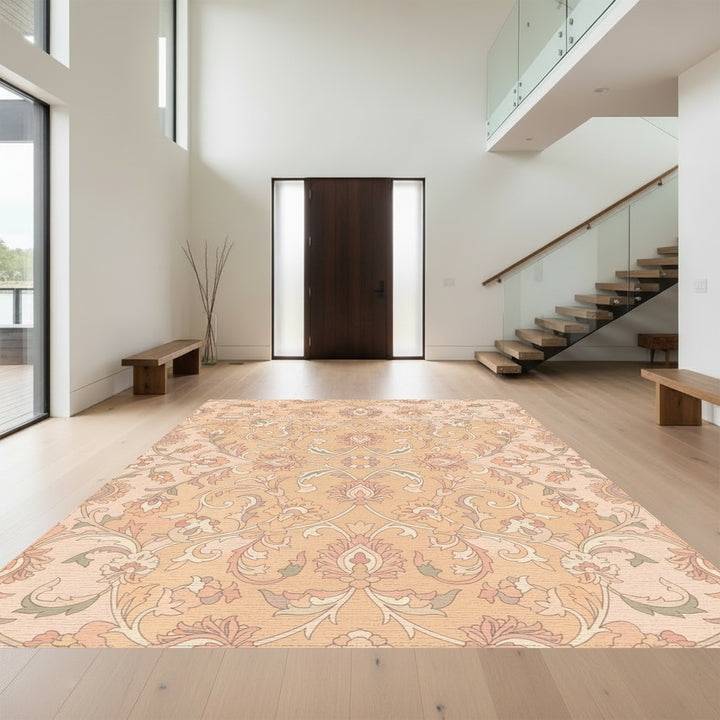 Soft Peach Floral Swirl Garden Rug