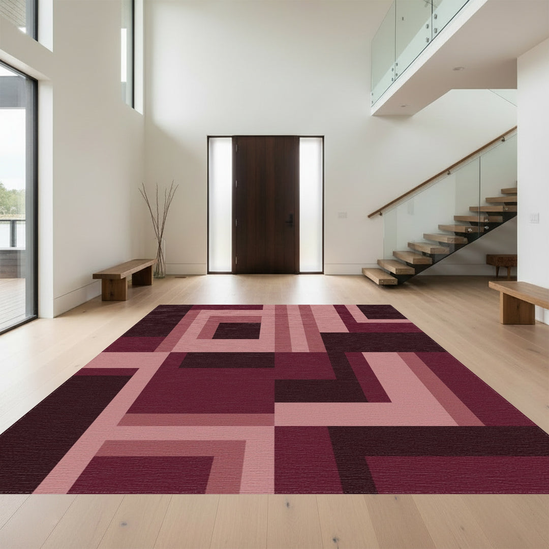 Burgundy Geometric Abstract Shapes Rug