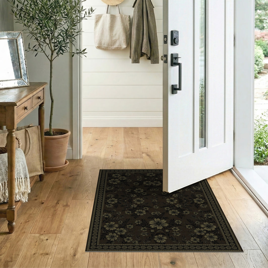 Vintage Floral Brown Washable Area Rug