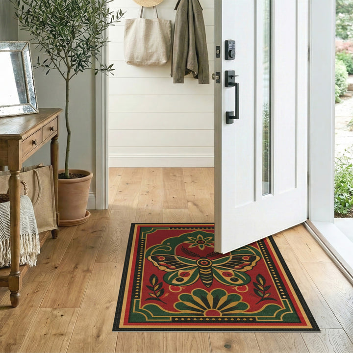 Heritage Moth Red Area Rug