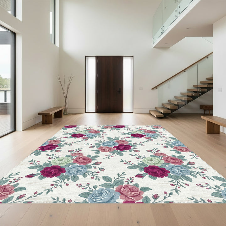 Vintage Rose Bouquet Floral Arrangement Rug