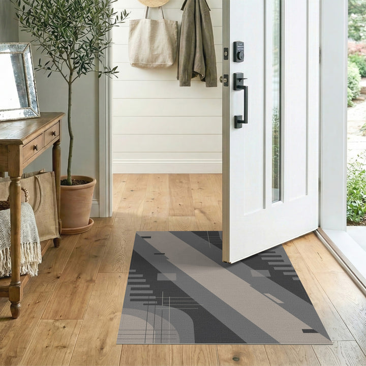 Grey Geometric Abstract Area Rug