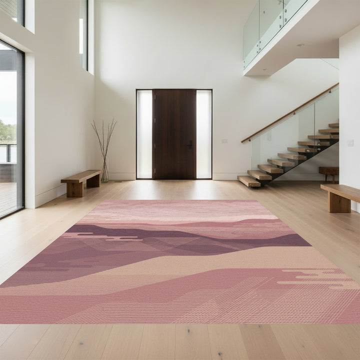 Mauve Landscape Abstract Lines Rug