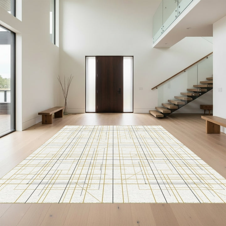 Geometric Gold And Black Network Rug