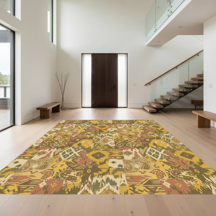 Patchwork Ikat Paisley Earthy Tones Rug