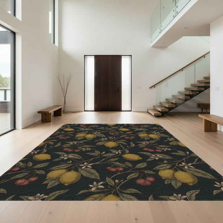 Orchard Lemons Cherries Botanical Dark Rug