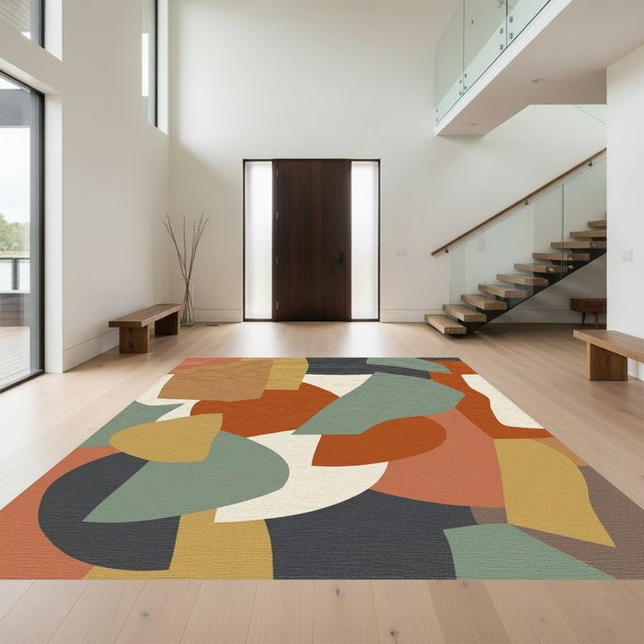 Modern Earthy Tone Abstract Shapes Rug