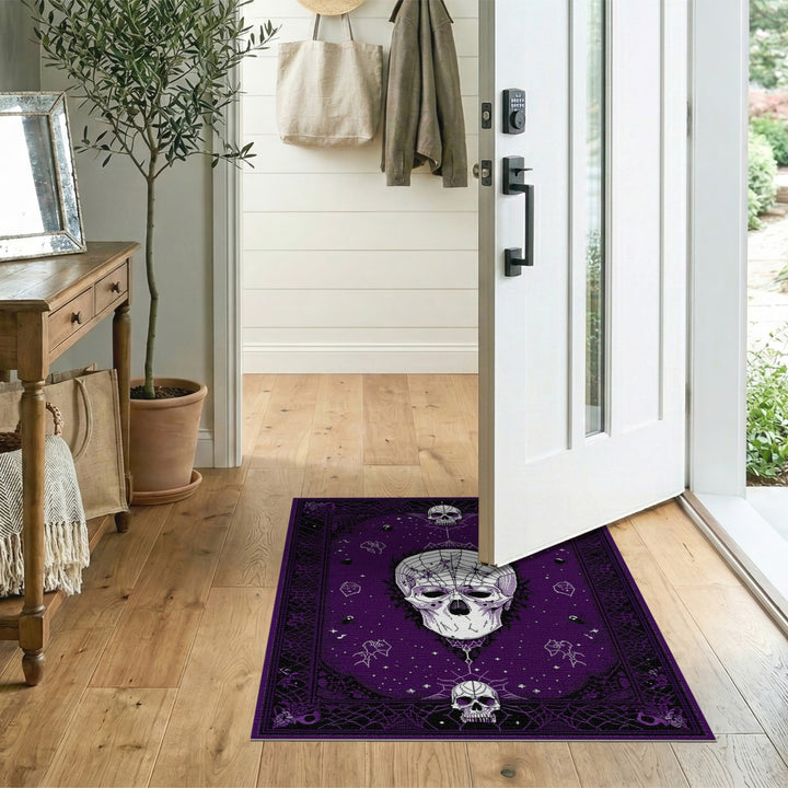 Purple Skull Spider Web Area Rug