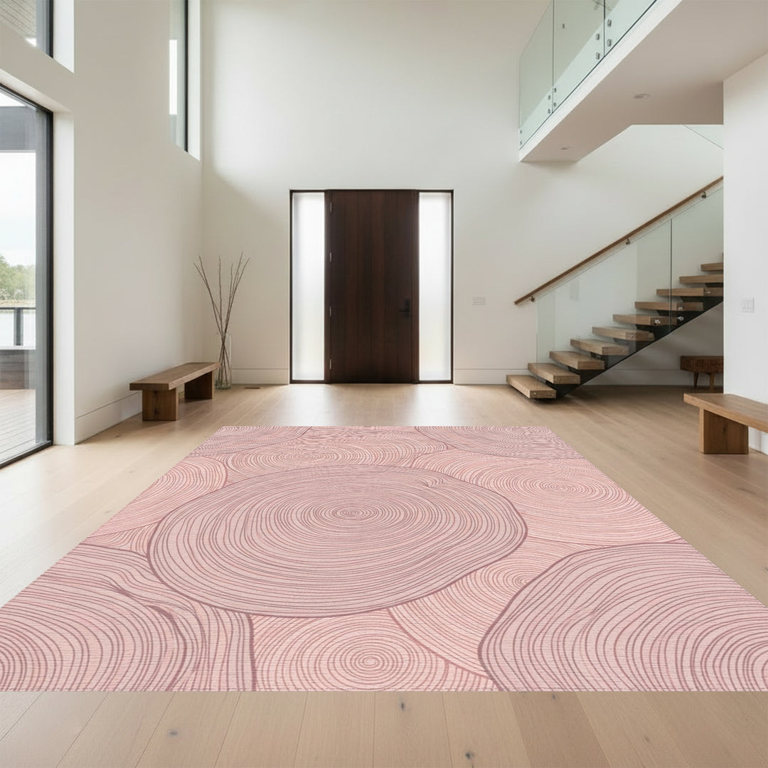 Pink Wood Grain Concentric Circles Rug