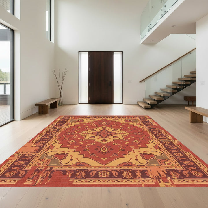 Crimson Medallion Folk Art Rug