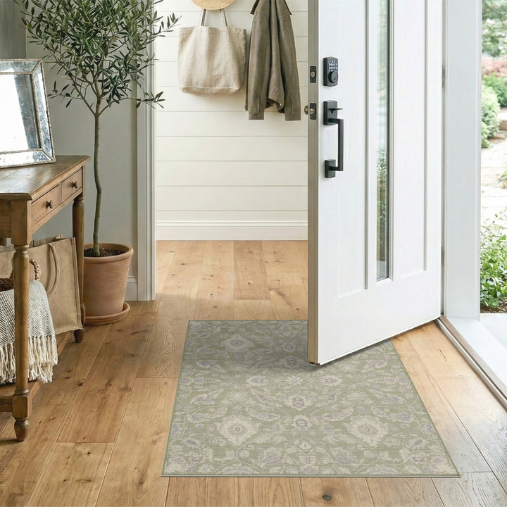 Green Floral Vintage Area Rug