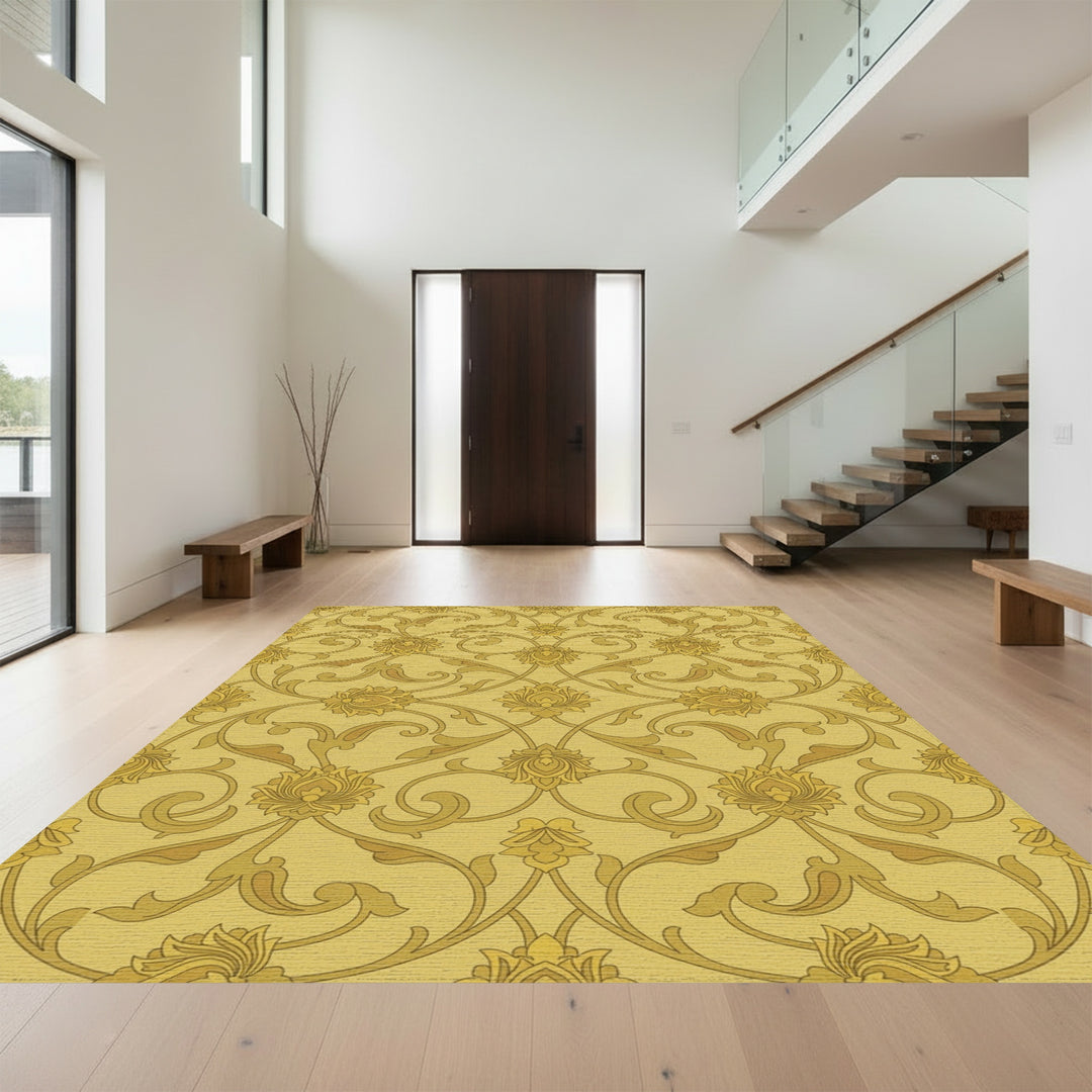 Golden Floral Arabesque Vine Rug