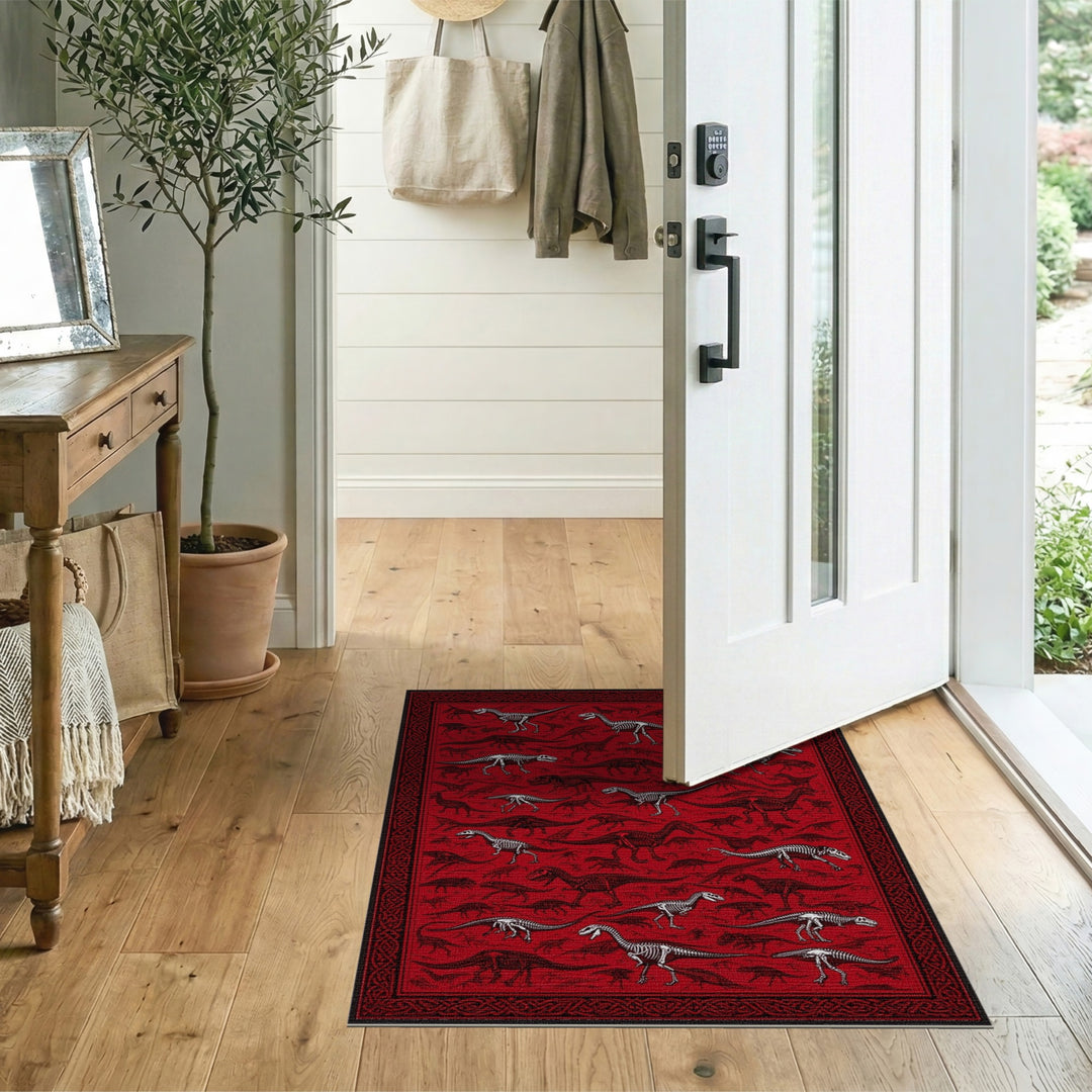 Dinosaur Skeleton Red Area Rug