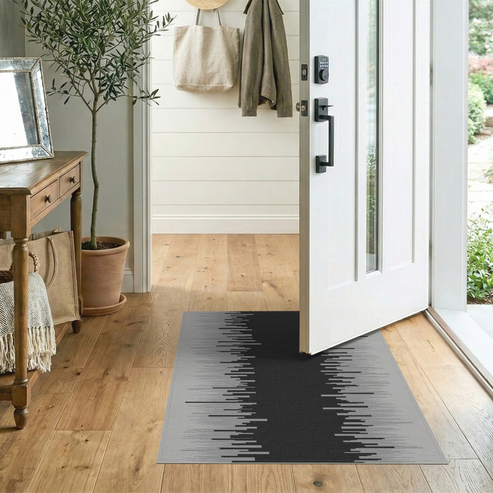 Black White Abstract Waveform Area Rug