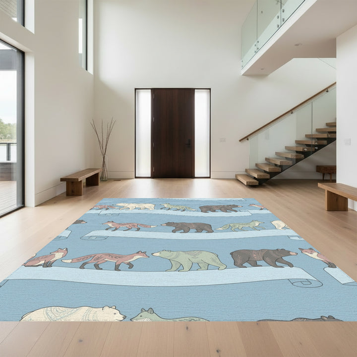 Whimsical Woodland Animals On Ribbons Rug