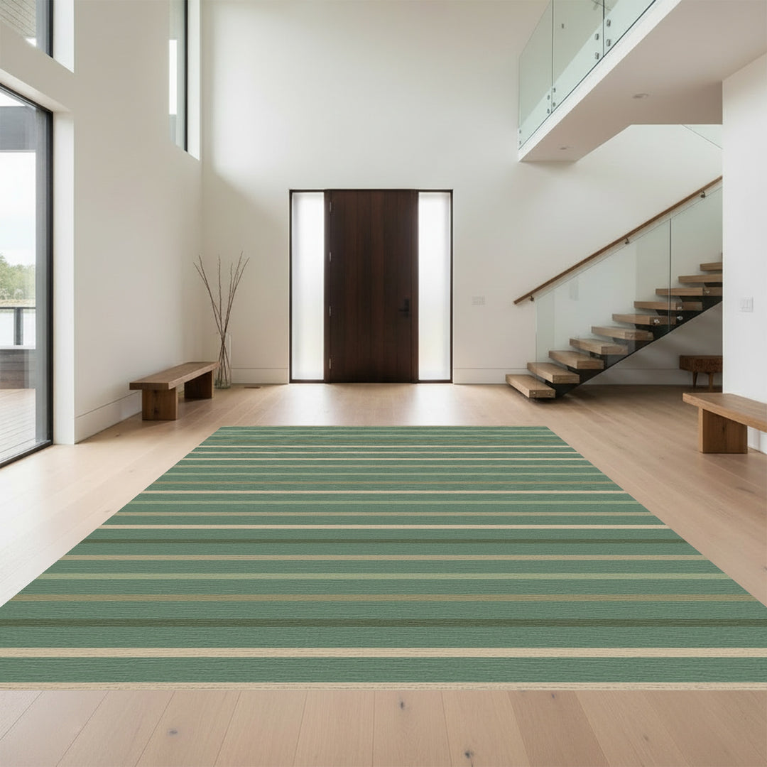 Earthy Sage Green Horizontal Stripes Rug