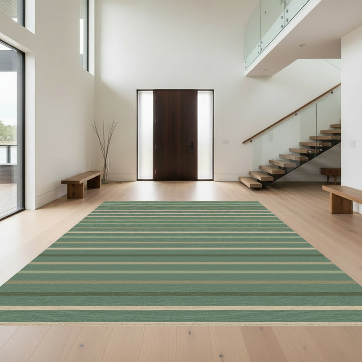 Earthy Sage Green Horizontal Stripes Rug