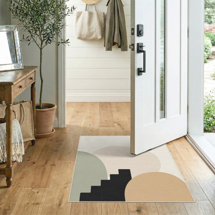 Beige and Neutral Abstract Beige Geometric Abstract Area Rug