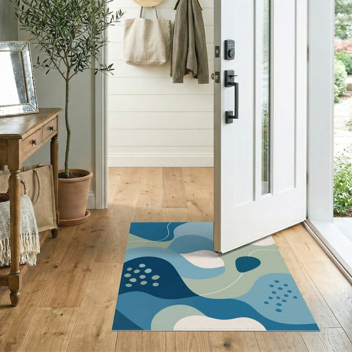 Blue Teal Abstract Wave Area Rug