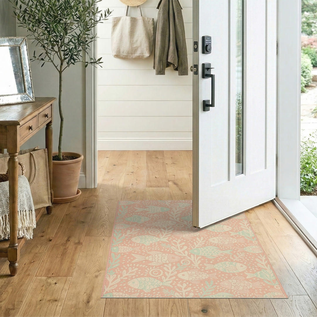 Pink Mint Fish Area Rug