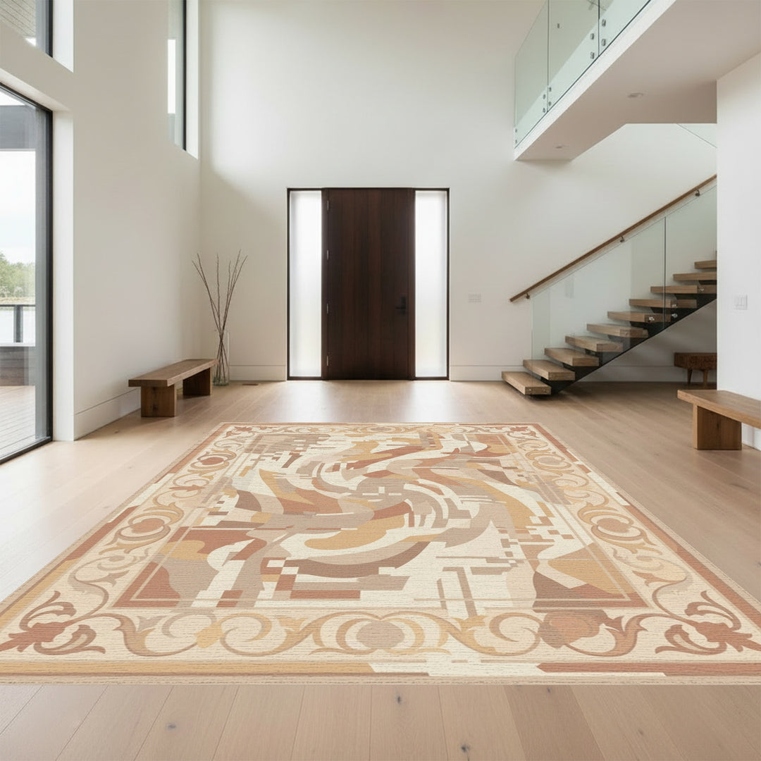 Earthy Abstract Scrollwork Medallion Rug
