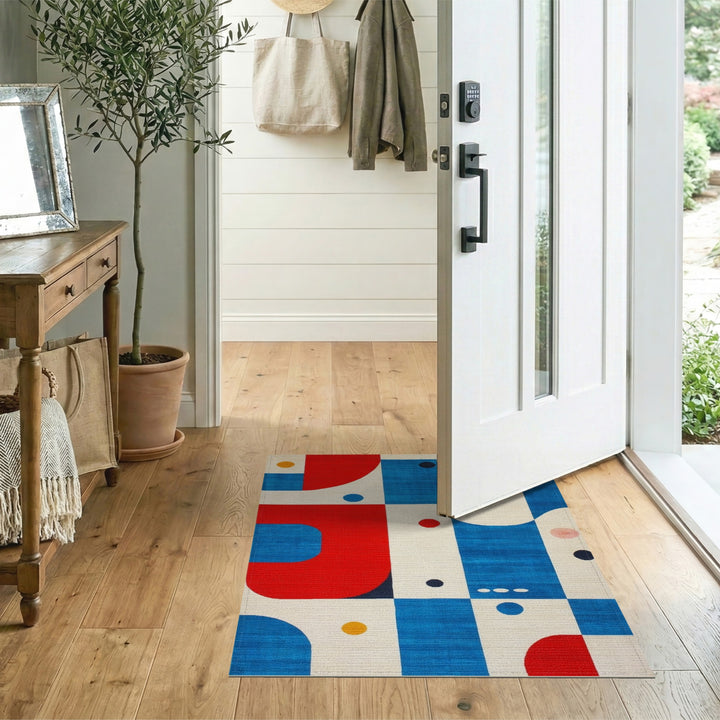 Geometric Modern Bold Geometric Red Blue Area Rug