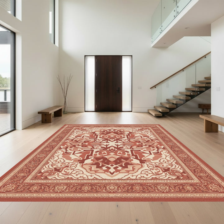 Terra Cotta Medallion Geometric Border Rug